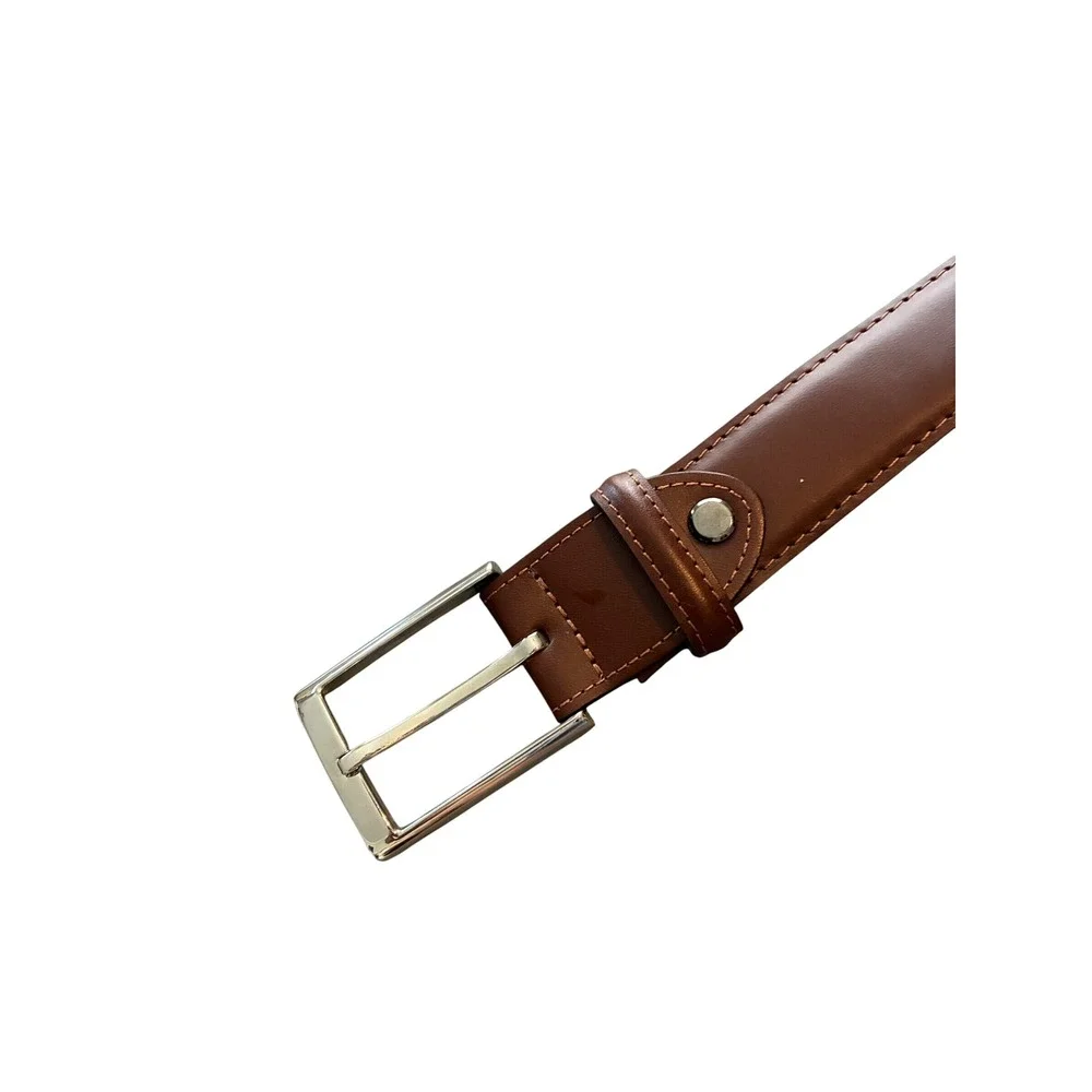 Beckett Simonon Mens Brown Full Grain Leather Dress Belt Size 36 Silver Buckle